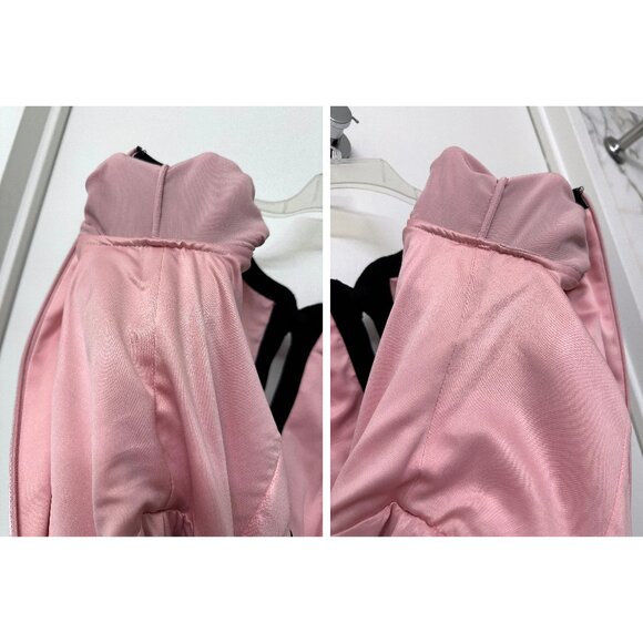 Saloni Camille Crystal Bow Liquid Velvet Midi Dress Rose Pink Black Beaded US 2 - Picture 16 of 16